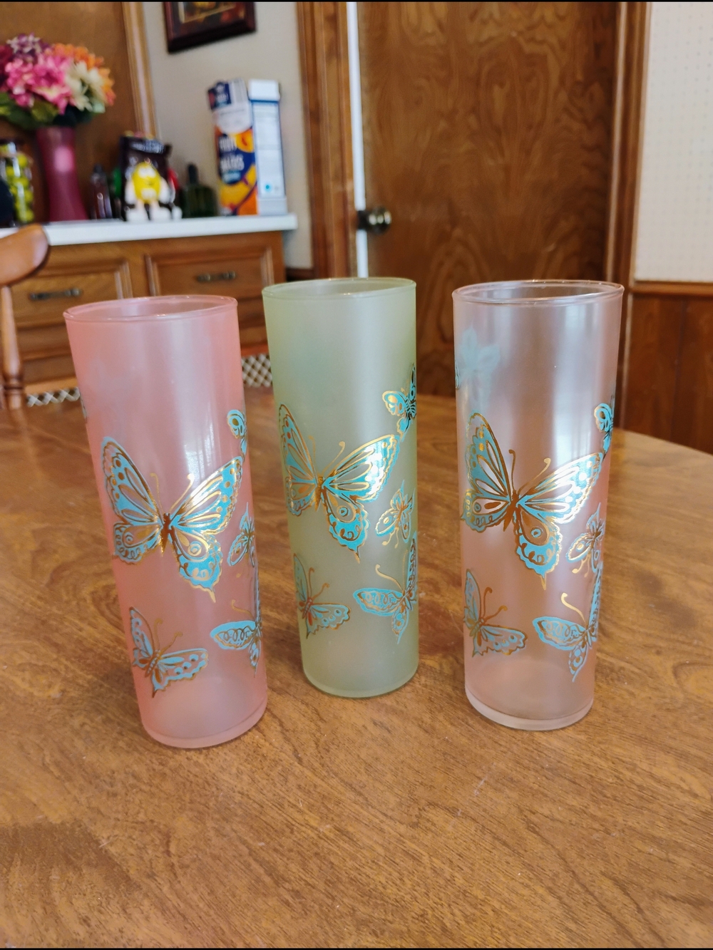 Trio Of MCM Frosted Highball Glasses With "Golden Meadow" 22 Karat Gold Trim